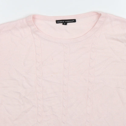 Close-up detail of Debbie Morgan women’s pink knit jumper, size M