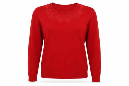 Front view of Just Elegance women’s red knit jumper, size L