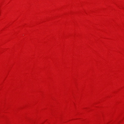 Brand and care label for Just Elegance women’s red knit jumper, size L