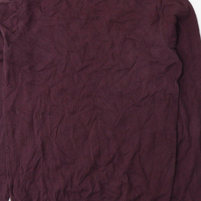 Brand and care label for Next men’s purple knit jumper, size S