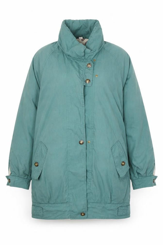 Front view of Preworn women’s blue jacket, size UK 8