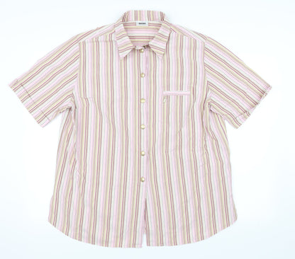 Additional front view of Hucke Women women’s pink striped basic button-up, size UK 18