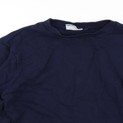 Close-up detail of ASOS men’s blue pullover sweatshirt, size M