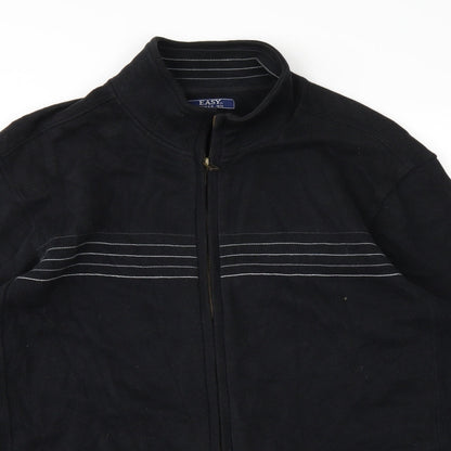 Close-up detail of Easy men’s black full zip jumper, size M