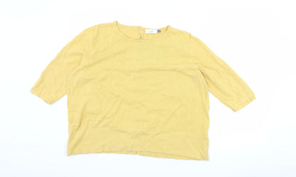 Front view of Adini women’s yellow basic t-shirt, size L