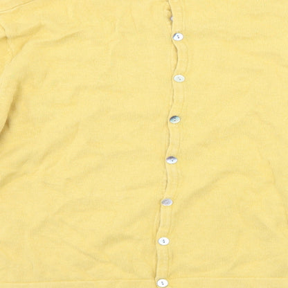 Brand and care label for Adini women’s yellow basic t-shirt, size L
