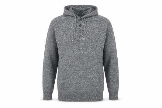 Front view of Cambridge men’s grey pullover hoodie, size M