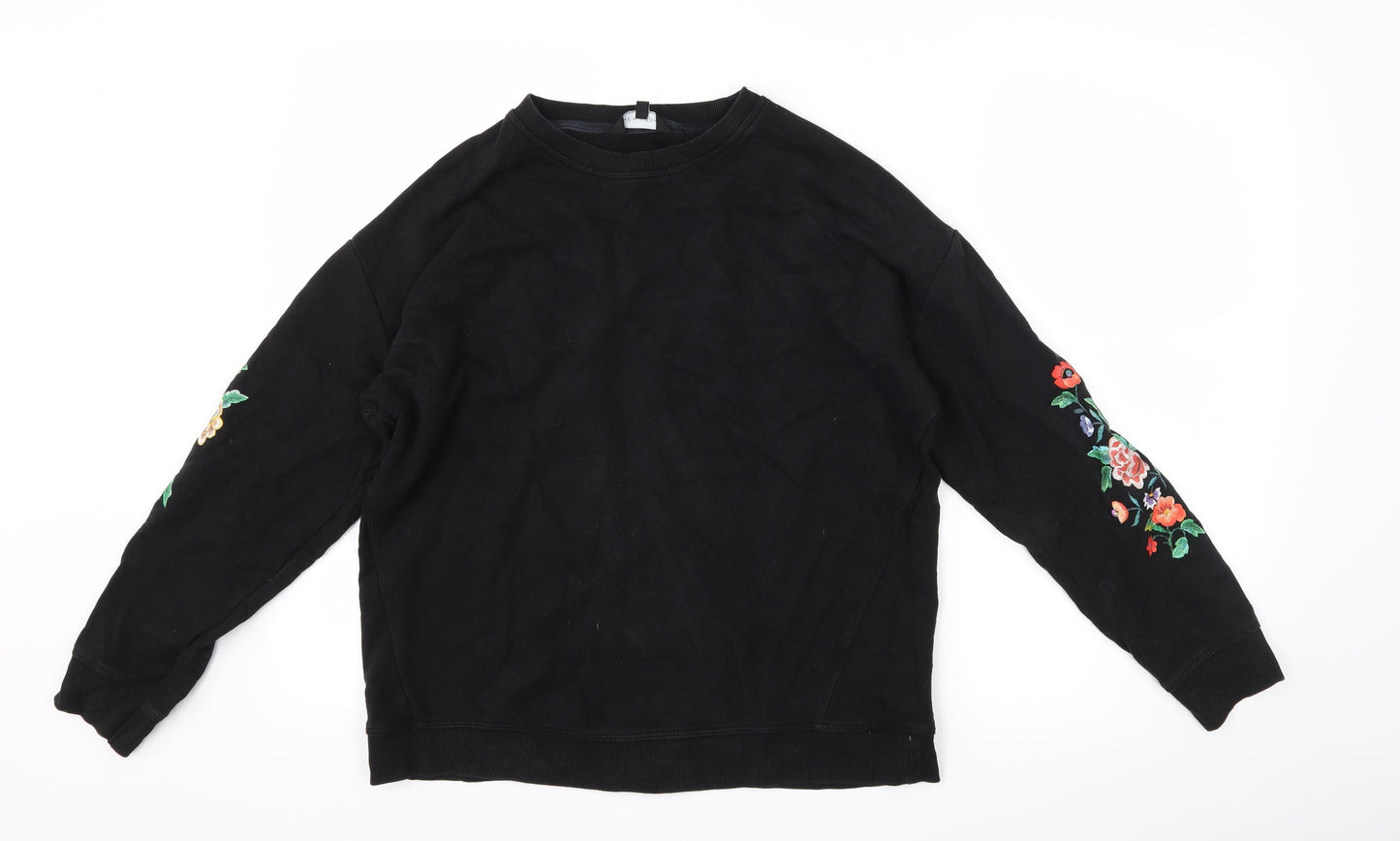 New Look Womens Black Floral  Pullover Sweatshirt Size 8