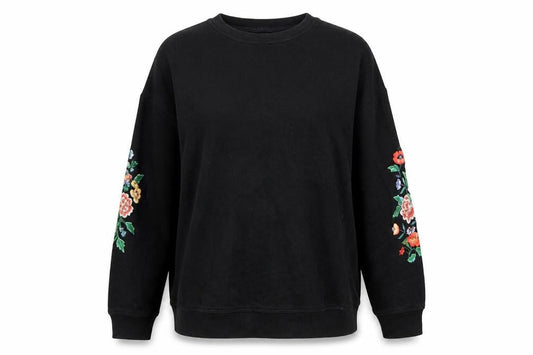 New Look Womens Black Floral  Pullover Sweatshirt Size 8