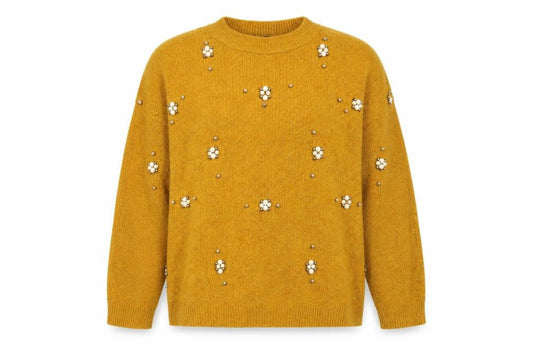 Front view of Peacocks women’s yellow knit jumper, size S