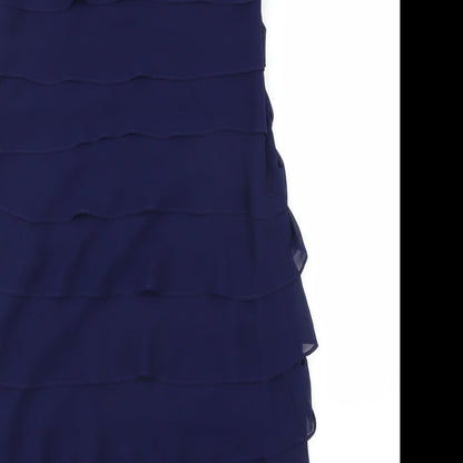 Brand and care label for SL Fashion women’s blue mini, size UK 10