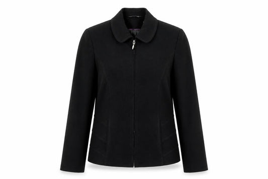 Front view of Bonmarché women’s black jacket coat, size UK 14