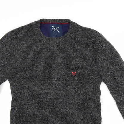 Close-up detail of Crew women’s grey jumper, size S