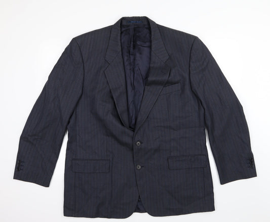 HR Tailoring Mens Blue Striped  Jacket Suit Jacket Size 46