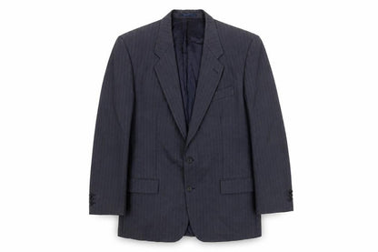 Front view of HR Tailoring men’s blue striped jacket suit jacket, size 46