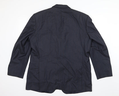 Back view of HR Tailoring men’s blue striped jacket suit jacket, size 46