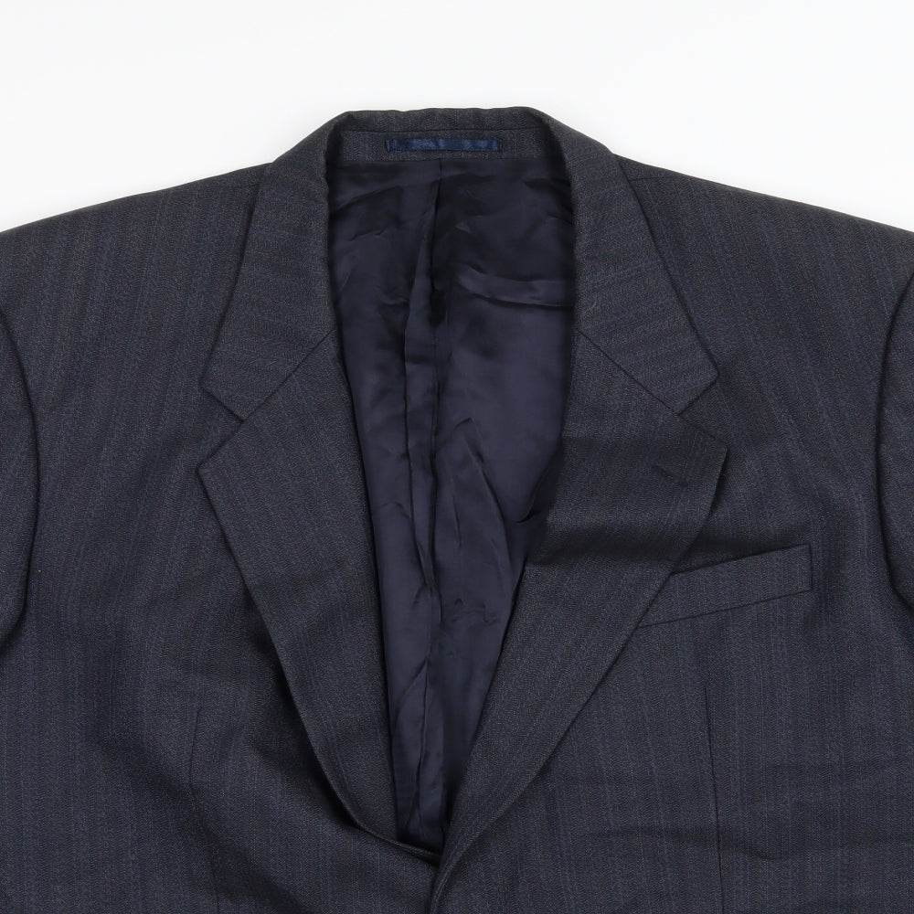 HR Tailoring Mens Blue Striped  Jacket Suit Jacket Size 46