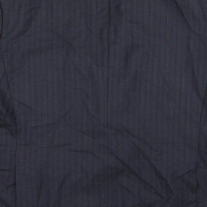Brand and care label for HR Tailoring men’s blue striped jacket suit jacket, size 46