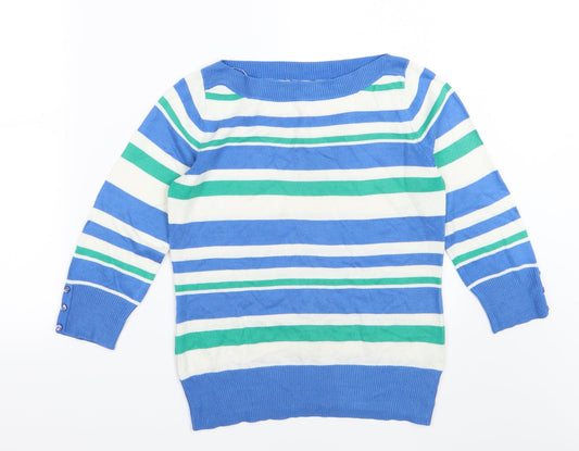 BHS Womens Blue Striped Knit Pullover Jumper Size 8