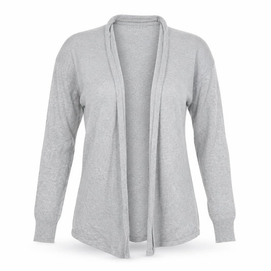 Front view of BHS women’s grey knit cardigan jumper, size UK 10