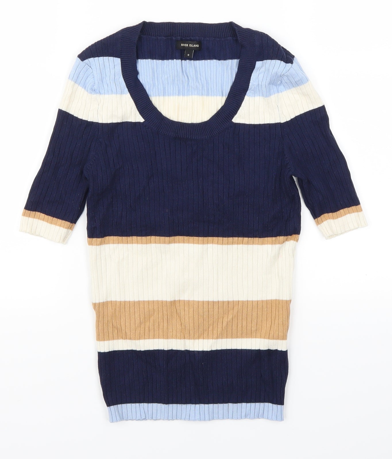 River Island Womens Blue Striped  Basic T-Shirt Size 8