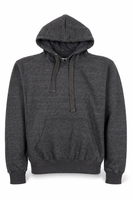 Front view of women’s grey pullover hoodie, size L