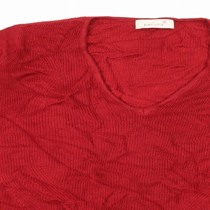 Close-up detail of Per Una women’s red knit jumper, size UK 14