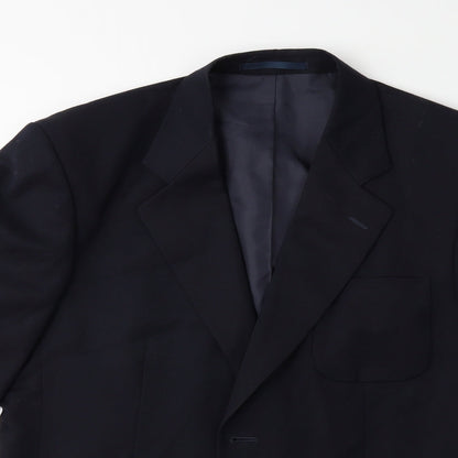 Close-up detail of Preworn men’s blue jacket suit jacket, size 40