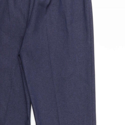 Brand and care label for Debenhams women’s blue trousers, size UK 10, 28-inch leg