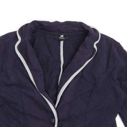 Close-up detail of Papaya women’s blue jacket blazer, size UK 12