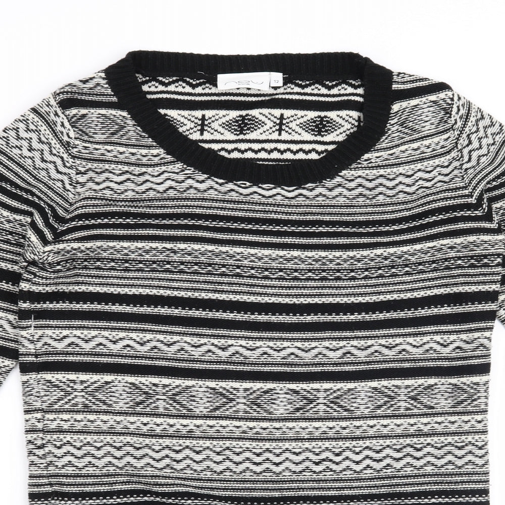 New Look Womens White Striped  Pullover Jumper Size 12