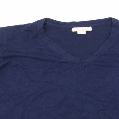 Close-up detail of Plum Tree women’s blue knit jumper, size UK 14