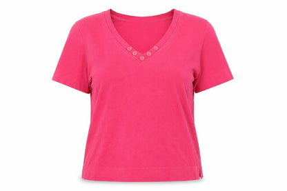 Front view of Country Casuals women’s pink basic t-shirt, size M