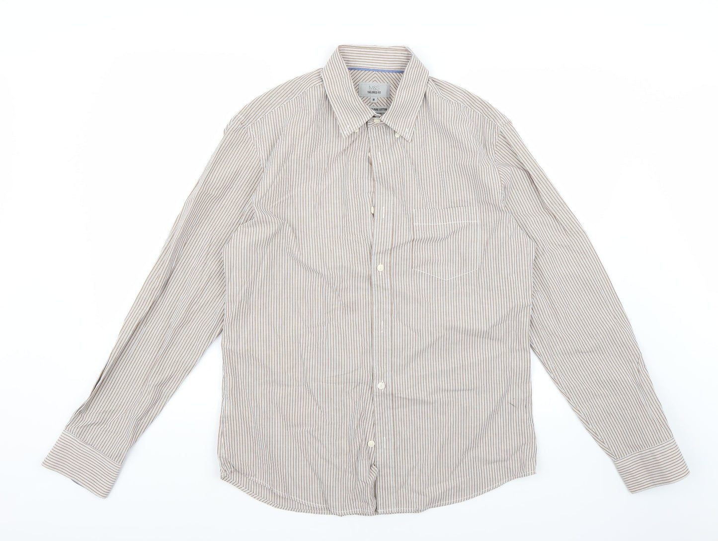 Marks and Spencer Mens White Striped   Button-Up Size M