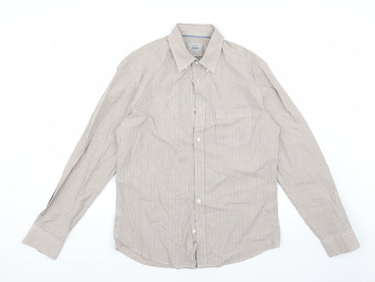 Marks and Spencer Mens White Striped   Button-Up Size M