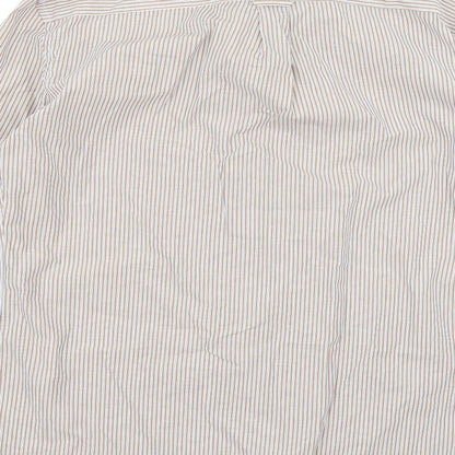 Brand and care label for Marks & Spencer men’s white striped button-up, size M