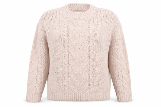 Front view of Papaya women’s beige knit jumper, size S, - oversized