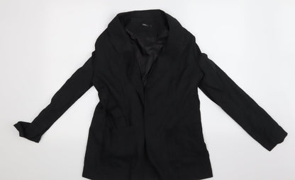 Front view of Unika women’s black overcoat jacket, size UK 14