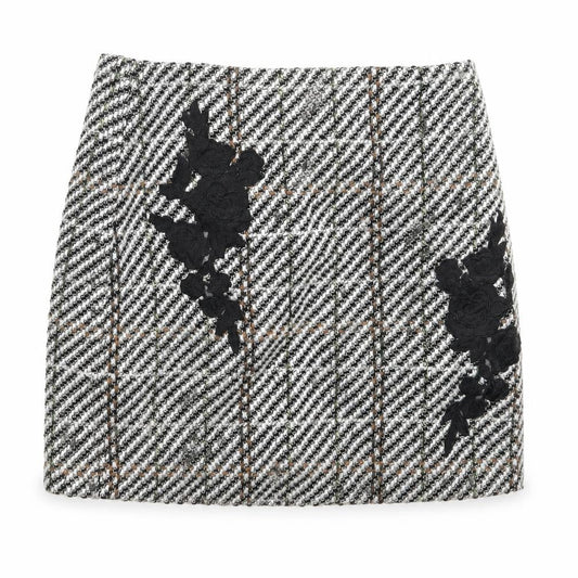 New Look Womens White Check  A-Line Skirt Size 8