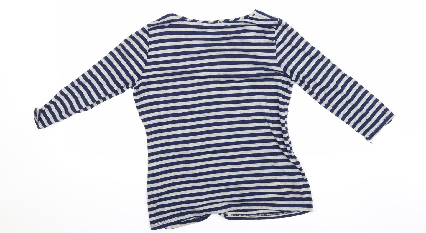 Green Envelope Womens Blue Striped  Basic T-Shirt Size 10