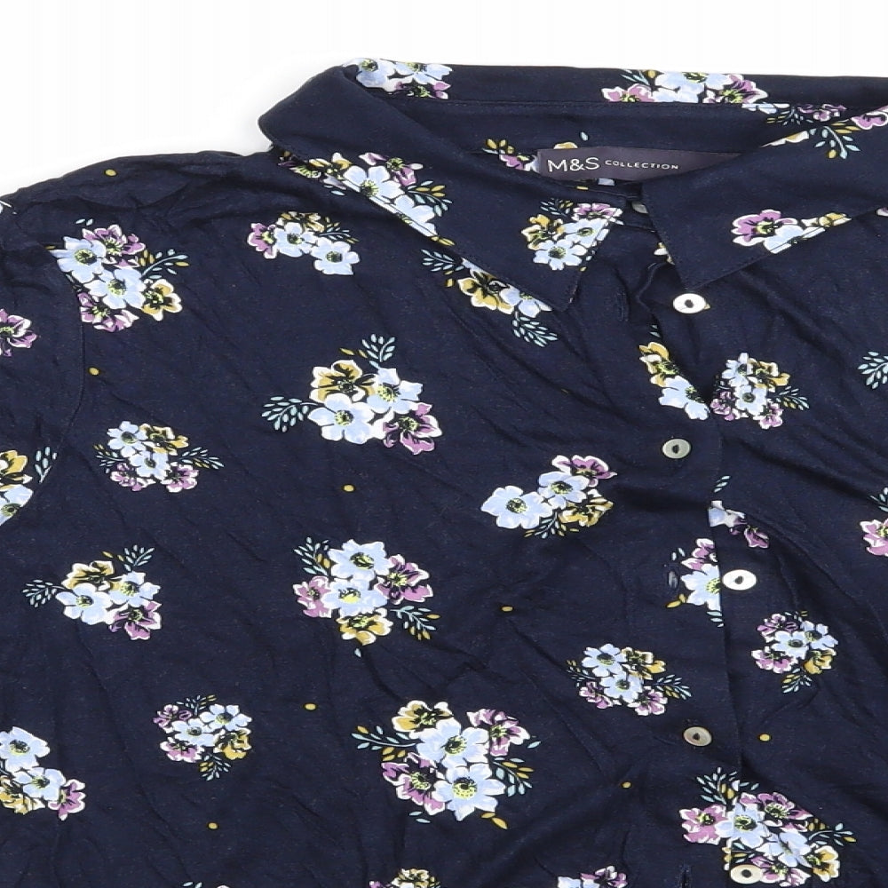 Marks and Spencer Womens Blue Floral  Basic Blouse Size 10