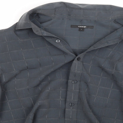 Close-up detail of George men’s grey check button-up, size L