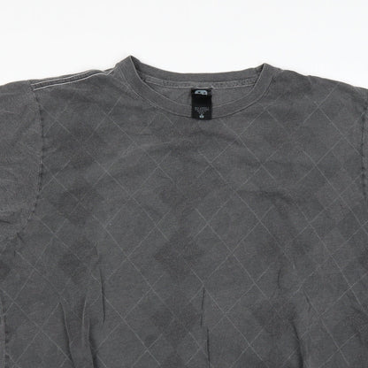 Close-up detail of Alternative men’s grey t-shirt, size L