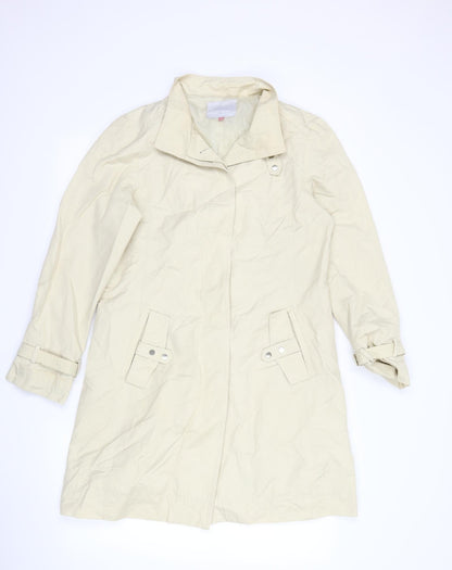 Front view of jonh lewis women’s beige overcoat coat, size UK 12