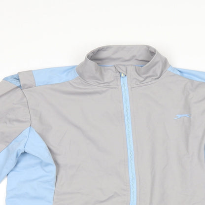 Close-up detail of Slazenger women’s grey jacket, size UK 10