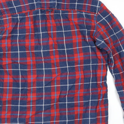 Brand and care label for Preworn men’s multicoloured check button-up, size S