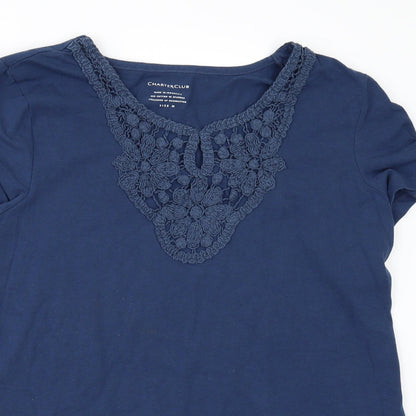 Close-up detail of Charter Club women’s blue basic t-shirt, size M