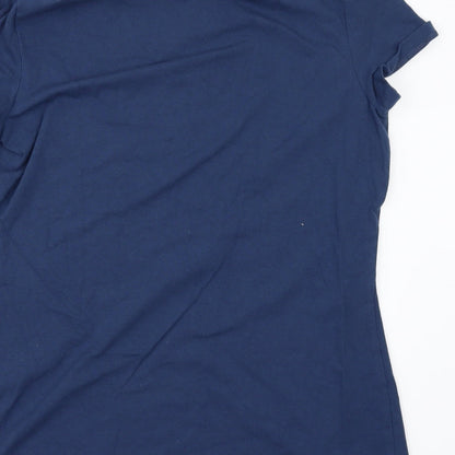 Brand and care label for Charter Club women’s blue basic t-shirt, size M