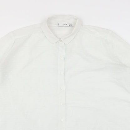 Close-up detail of Mango women’s white basic blouse, size S