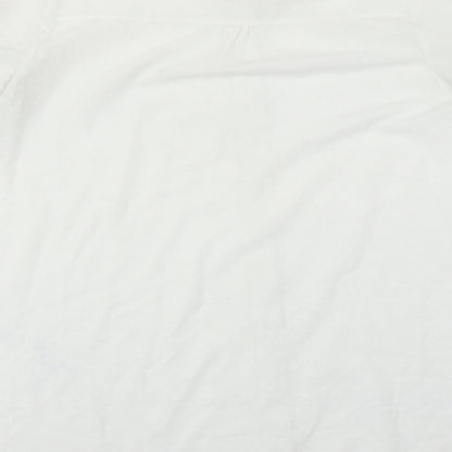 Brand and care label for Mango women’s white basic blouse, size S